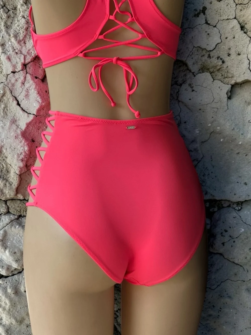 PINK Victoria’s Secret Neon Pink High-Waisted Bikini & Push-Up Swim Top Set - Picture 14 of 15